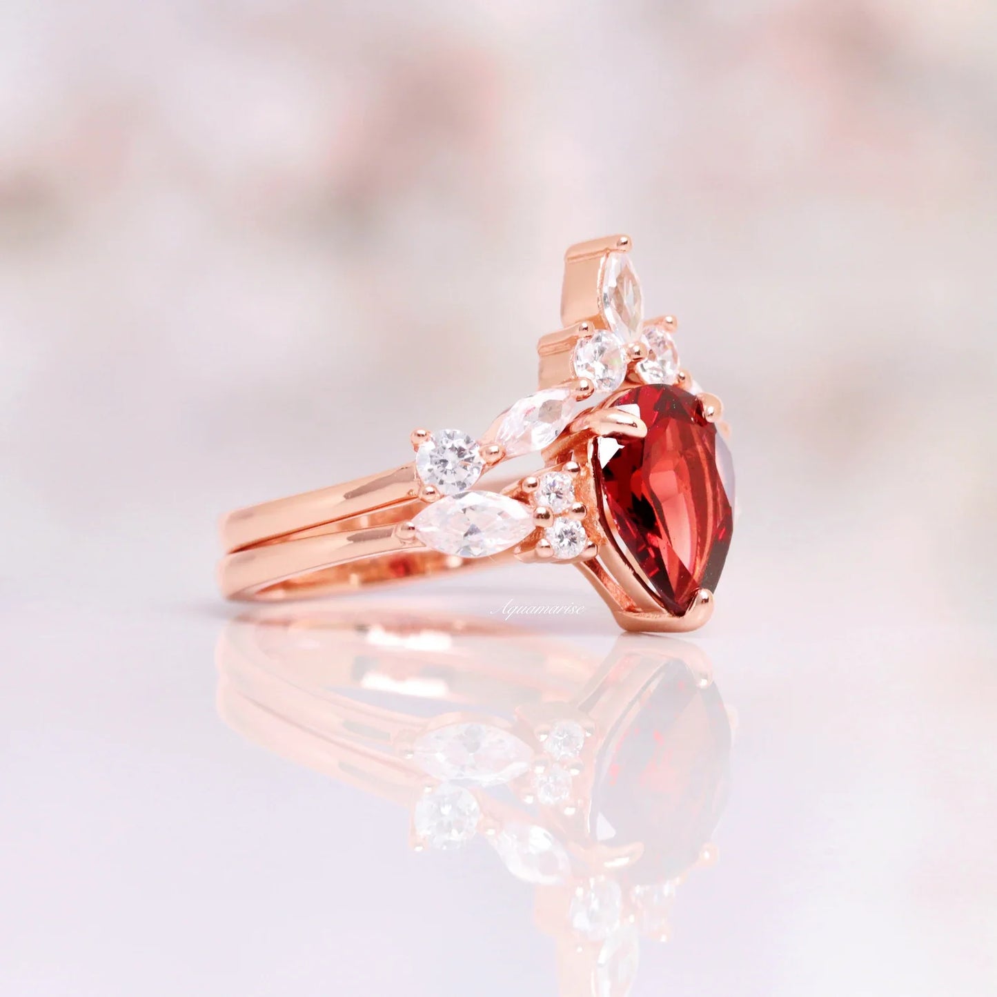 Galaxy Red Fire Opal & Garnet Couples Ring Set