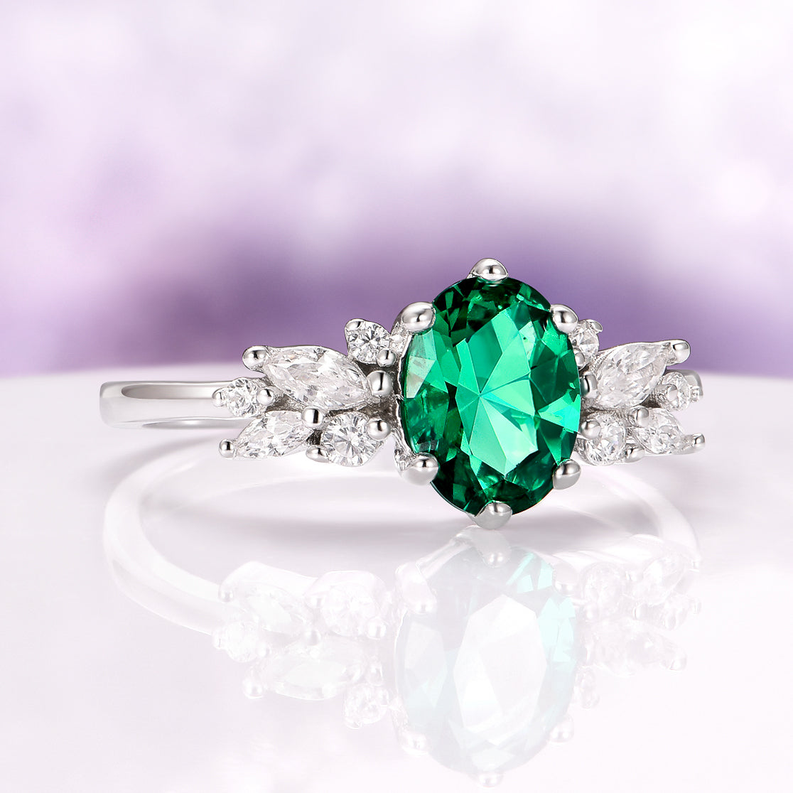 Emerald Leaf Couples Ring Set