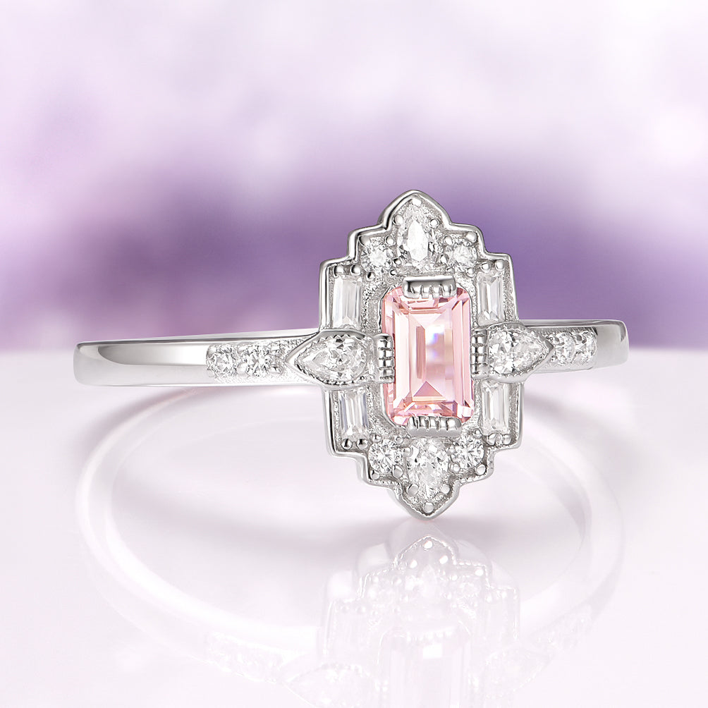 Art Deco Mosaic Morganite Couples Ring Set