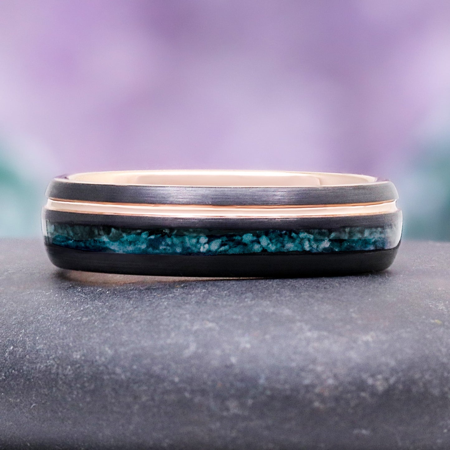 Moss Agate Two Tone Black Rose Gold Tungsten Couples Ring Set