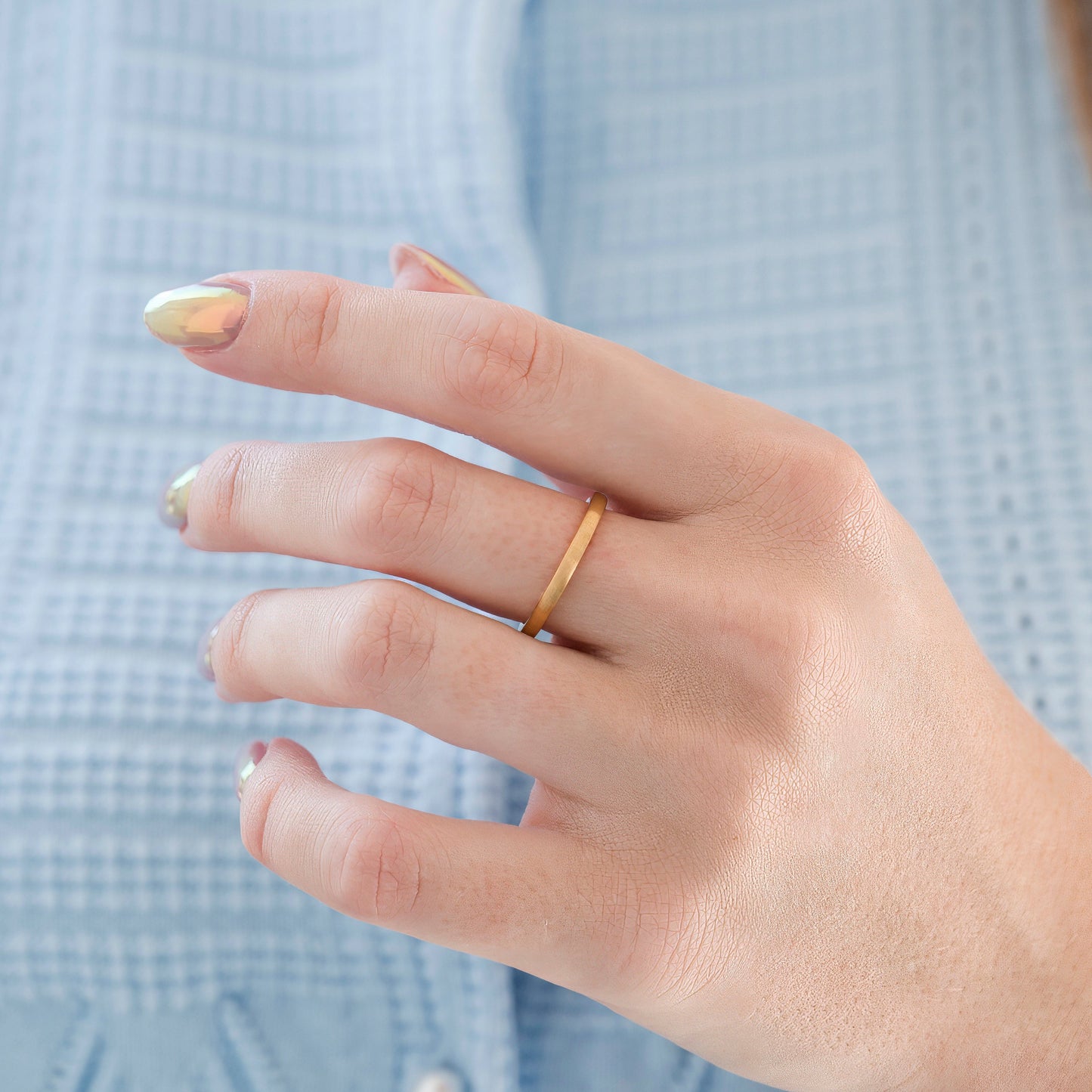 Minimalist Satin Gold Couples Ring Set