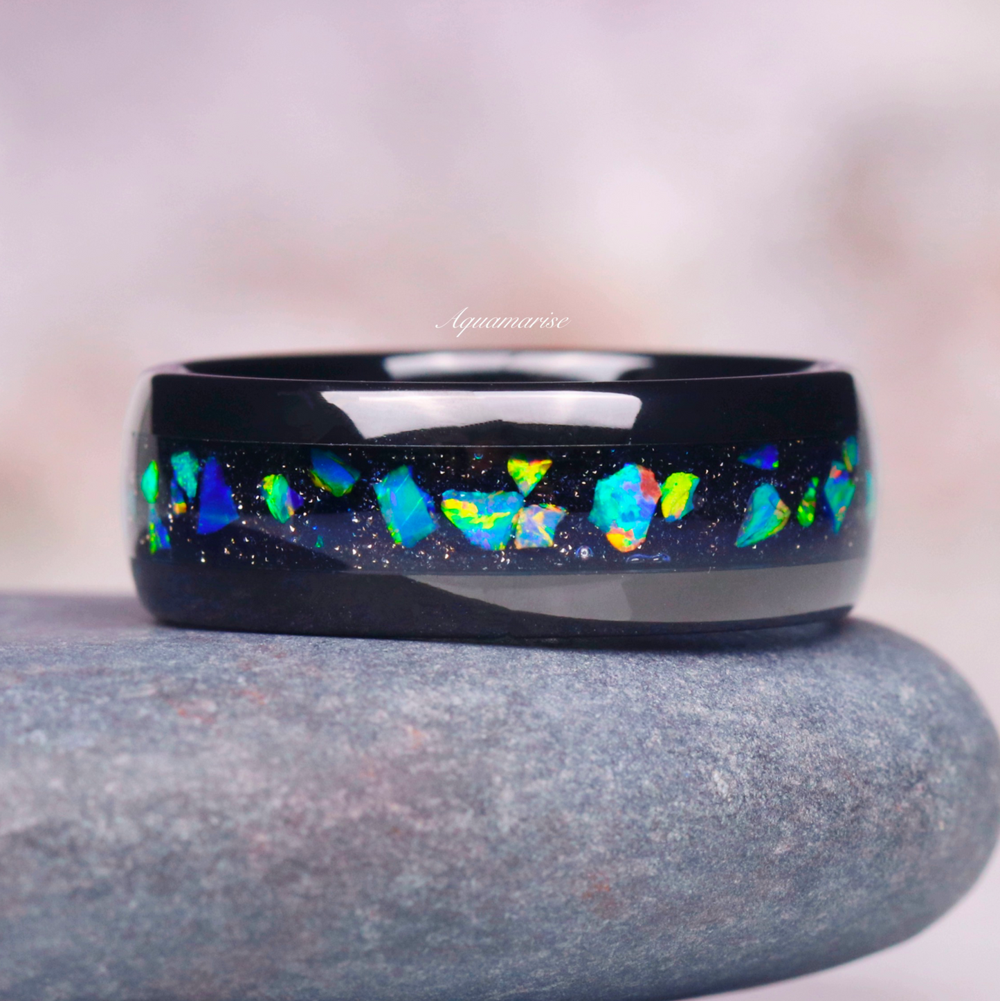 Galaxy Green Fire Opal Couples Ring Set