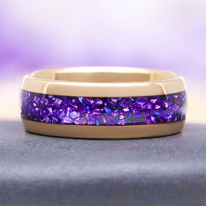 Amethyst and Galaxy Fire Opal Leaf Couples Ring Set