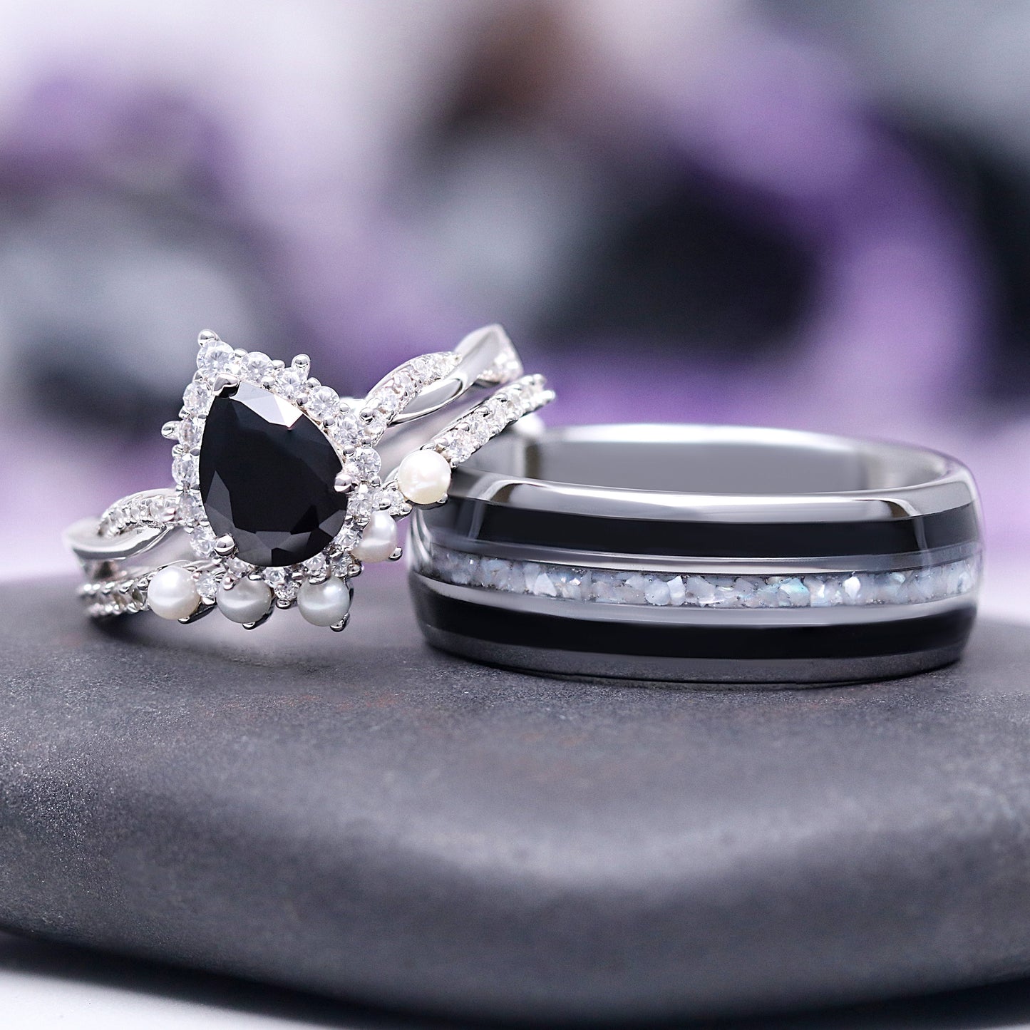Briar Black Onyx & Pearl Couples Ring Set