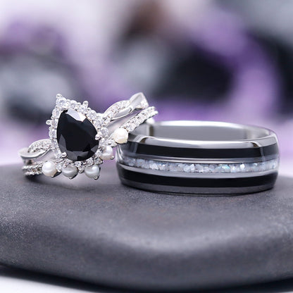 Briar Black Onyx & Pearl Couples Ring Set