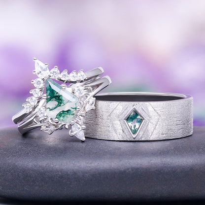Elowen Moss Agate Couples Ring Set