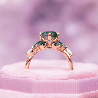 Enchanted Garden Moss Agate & Fire Opal Couples Ring Set
