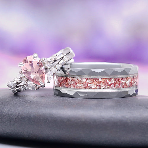 Teardrop Morganite Couples Ring Set