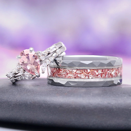 Teardrop Morganite Couples Ring Set