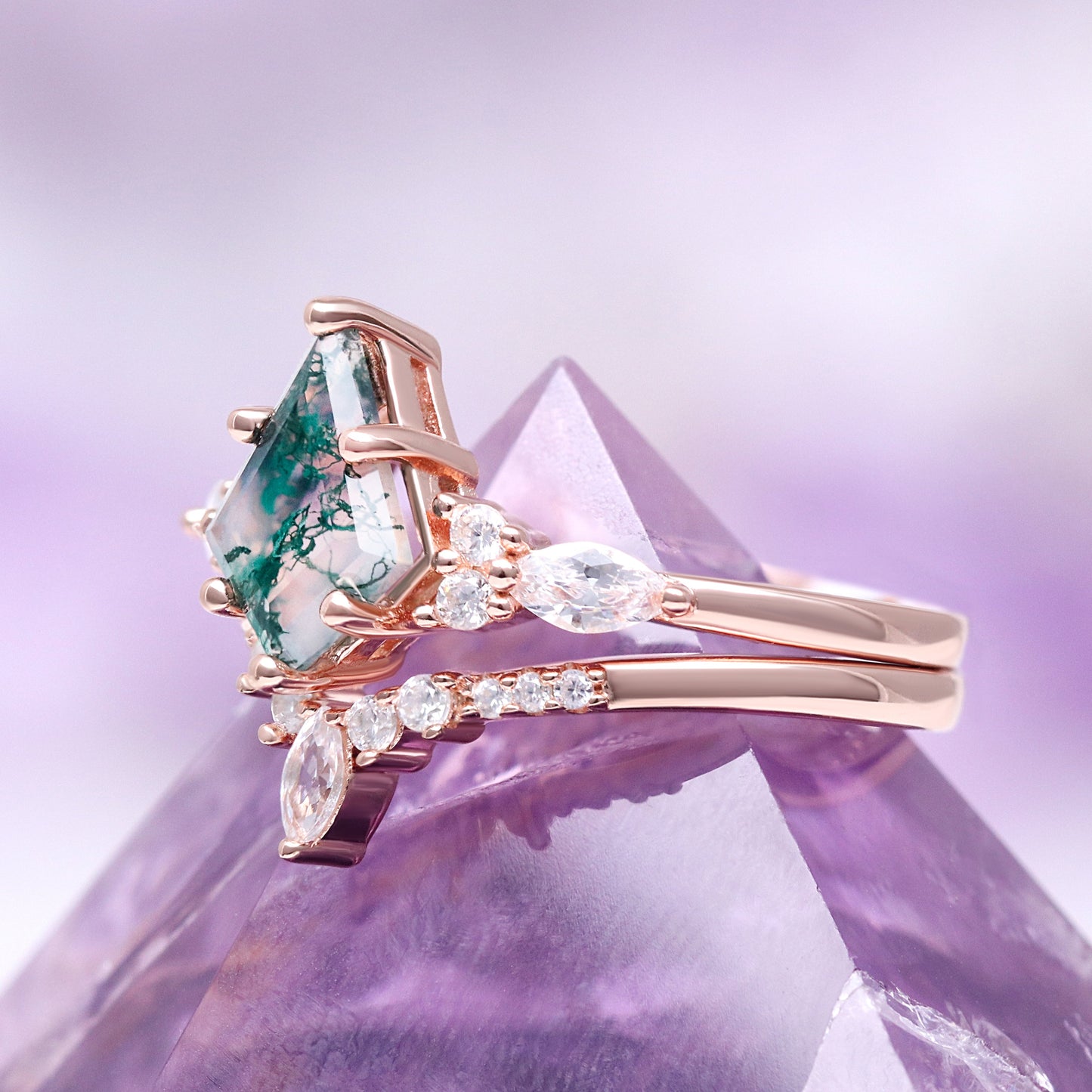 Skye Kite® Green Moss Agate Couples Ring Set