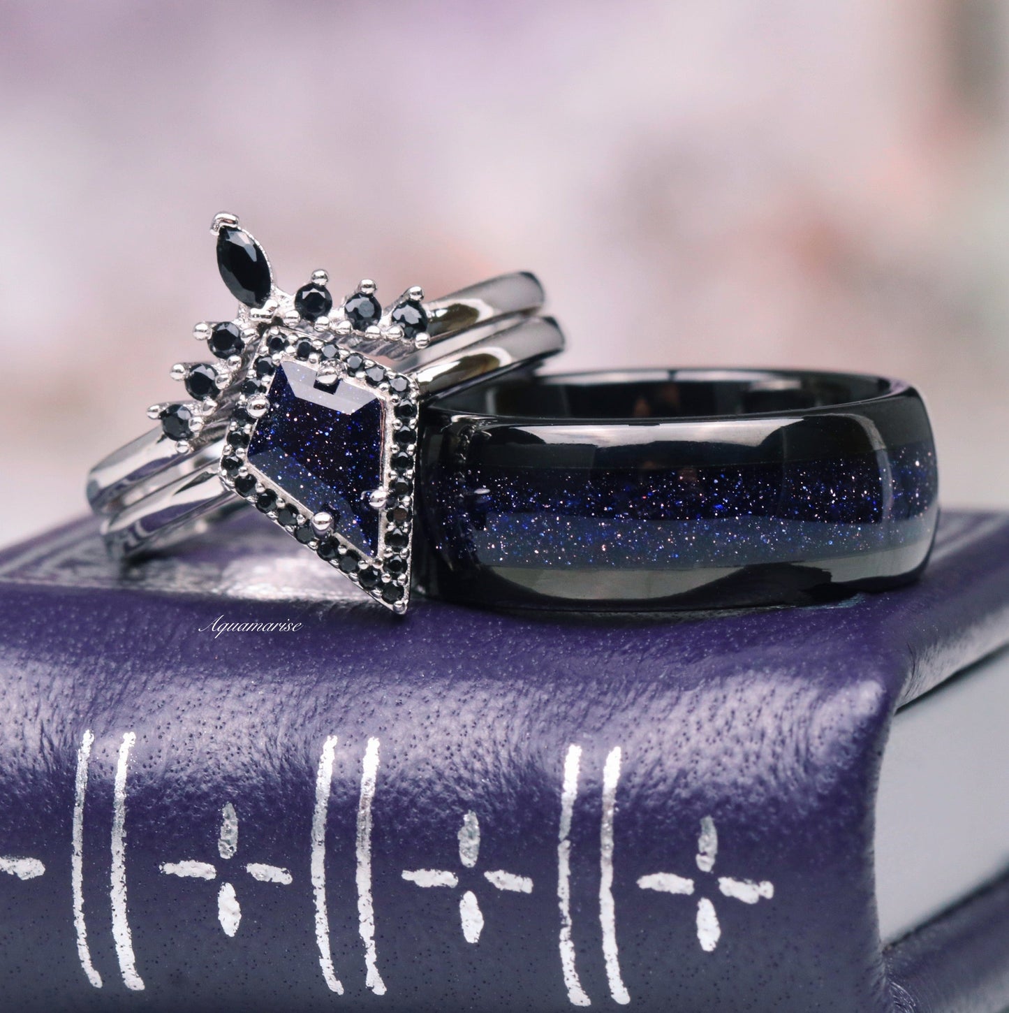 Starry Night & Black Onyx Couples Ring Set