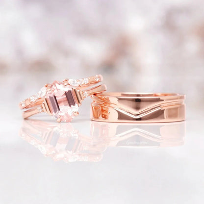 Hexagon Morganite Couples Ring Set