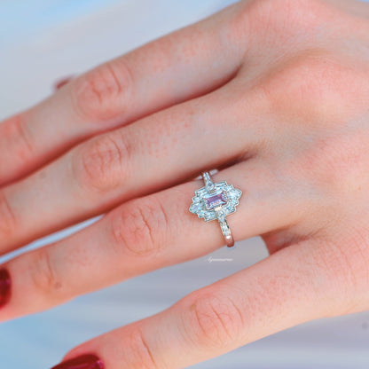 Art Deco Mosaic Morganite Couples Ring Set