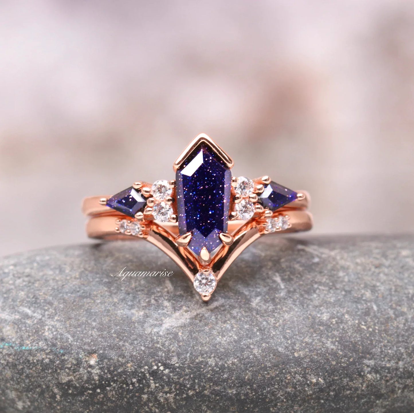 Galaxy Sandstone Starry Night Couples Ring Set