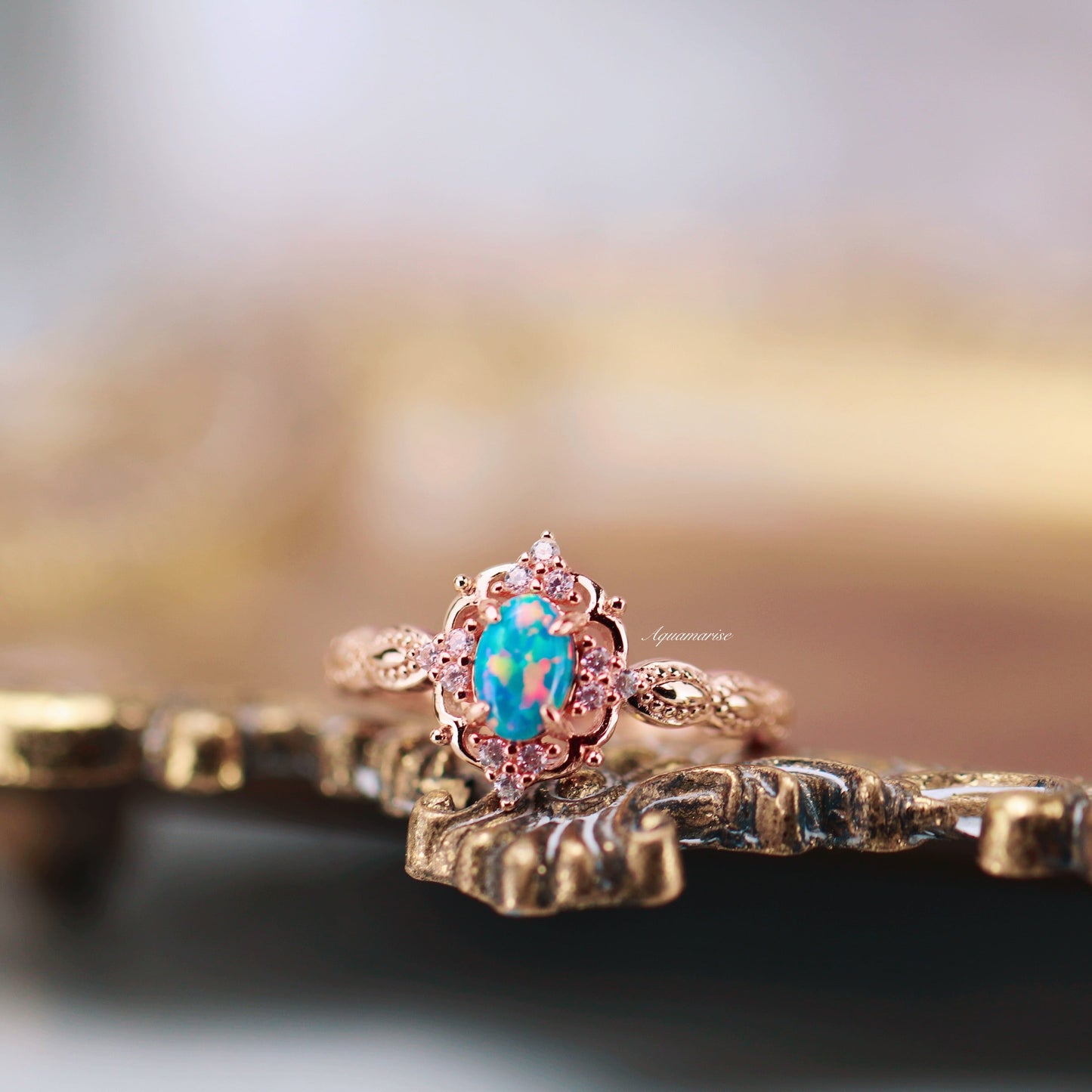 Blue Fire Opal & Guitar String Couples Ring Set