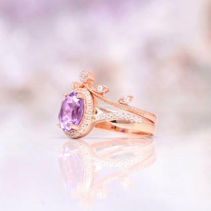 Amethyst & Galaxy Fire Opal Couples Ring Set