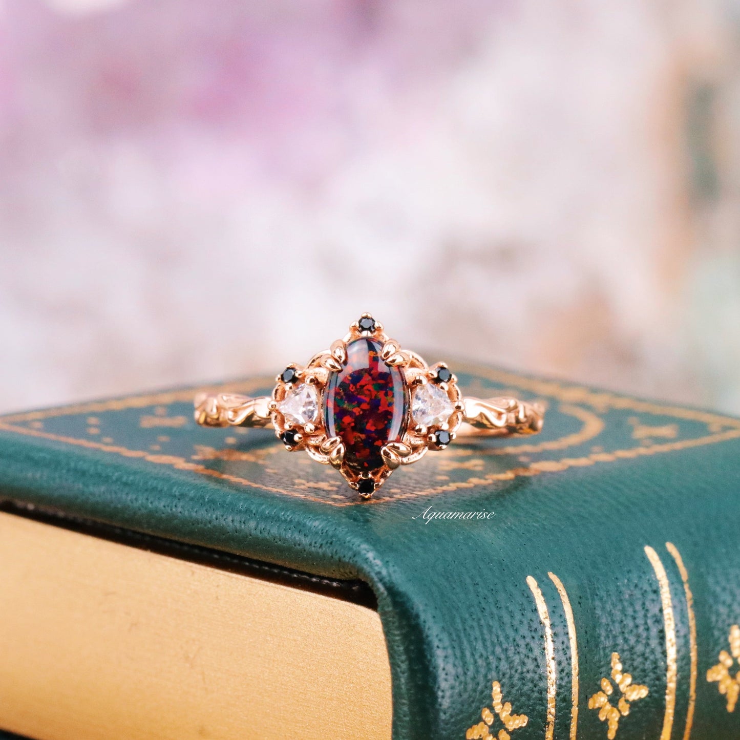 Esme Black Fire Opal & Meteorite Couples Ring Set