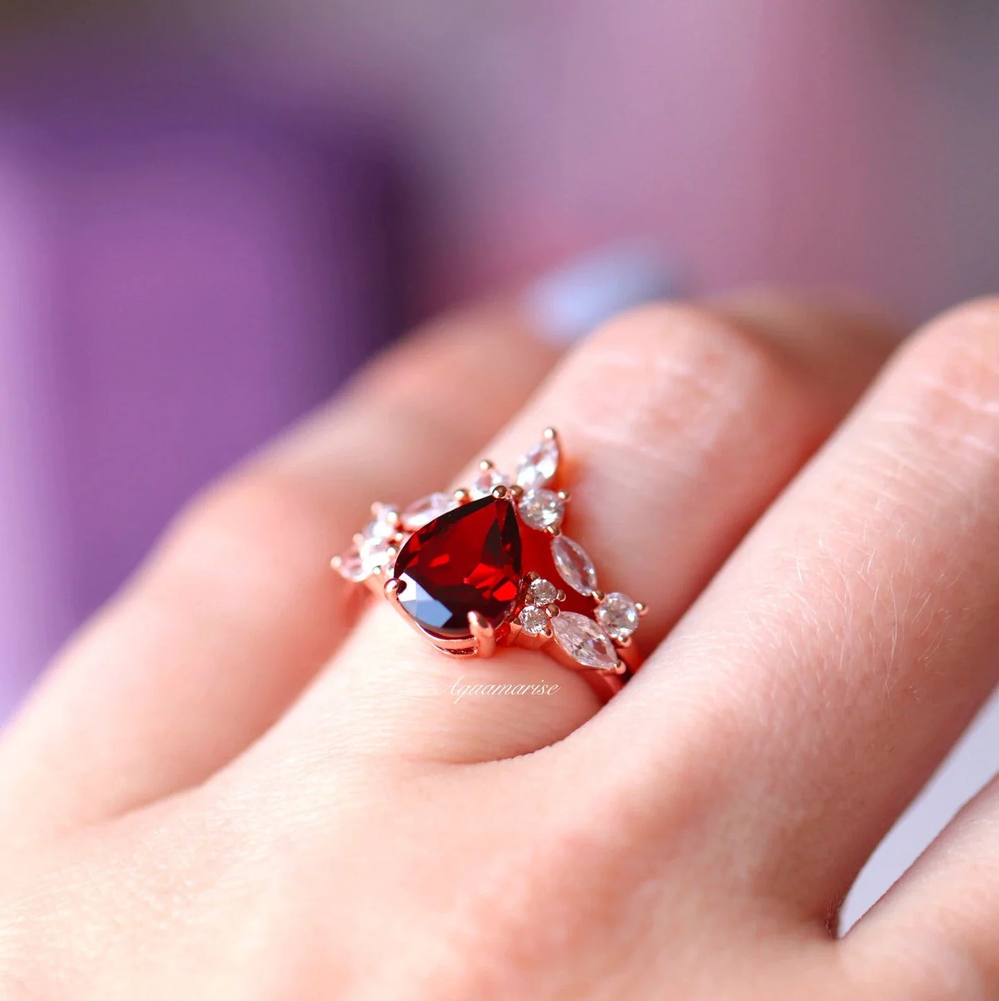 Galaxy Red Fire Opal & Garnet Couples Ring Set
