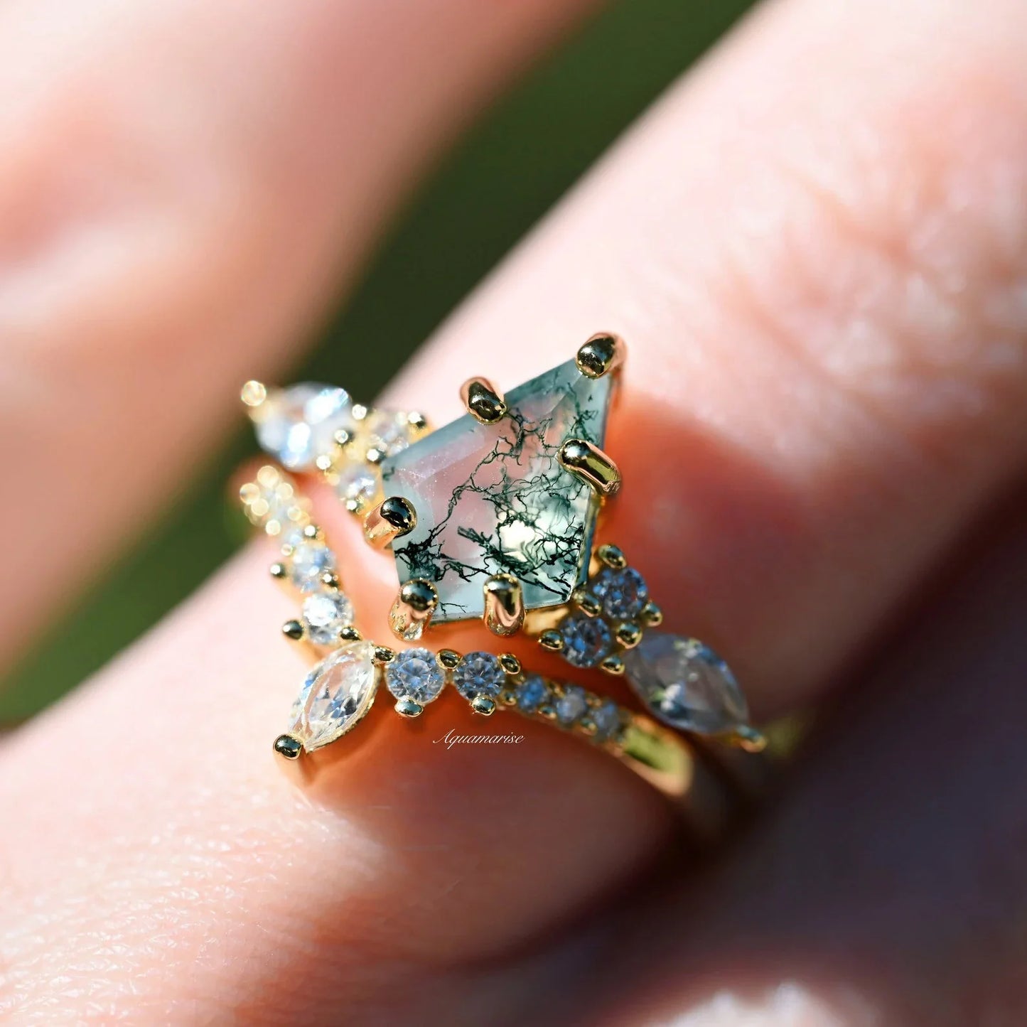 Skye Kite® Green Moss Agate Couples Ring Set