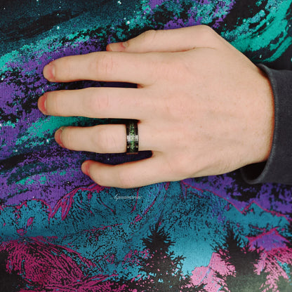 Hexagon Coffin Green Moss Agate Couples Ring Set