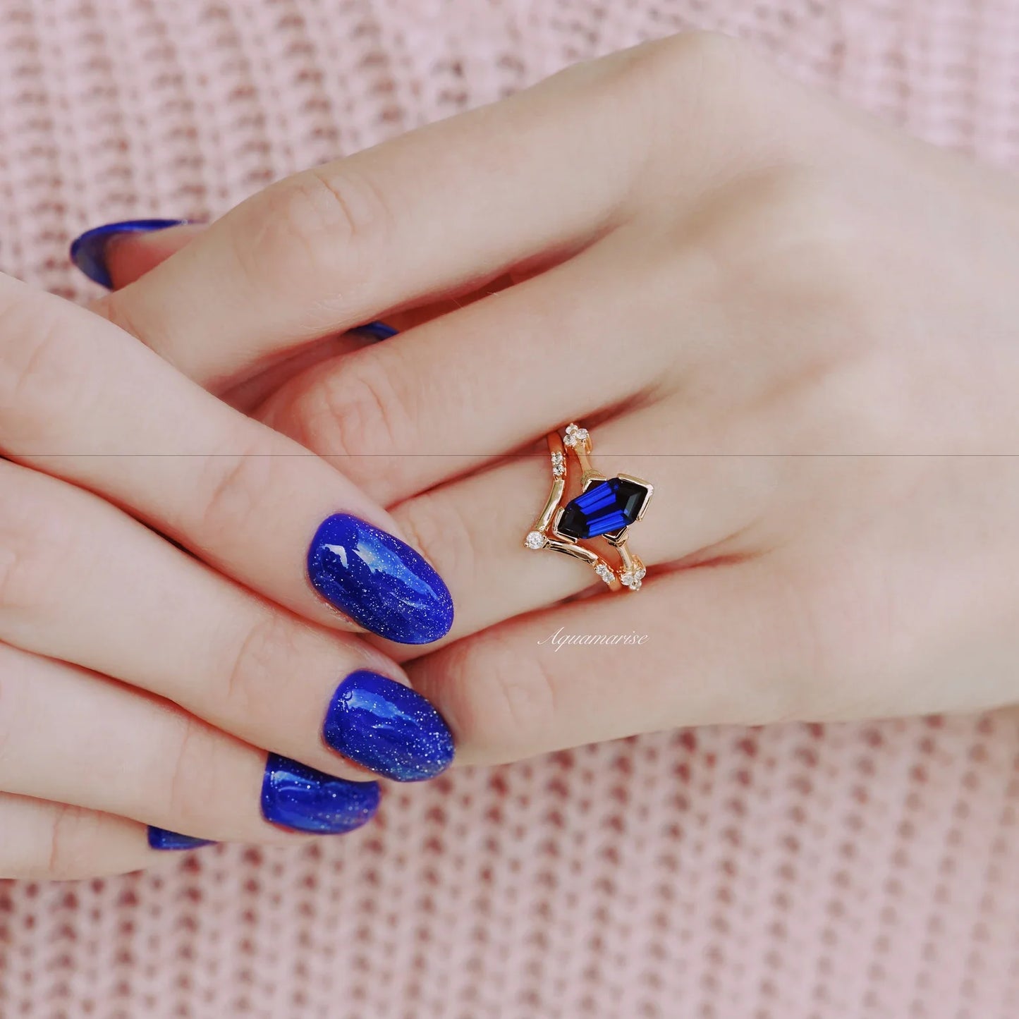 Midnight Blue Sapphire Couples Ring Set