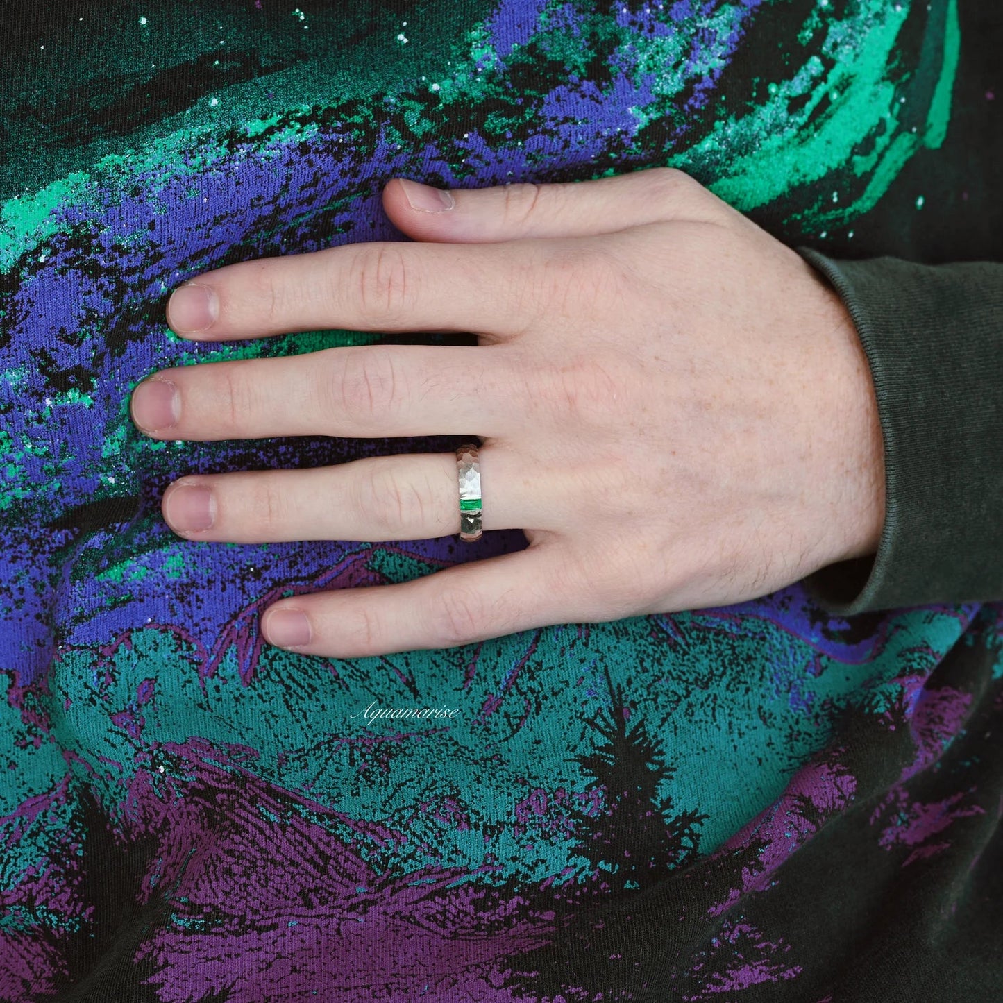 Oval Cut Emerald Leaf Couples Ring Set