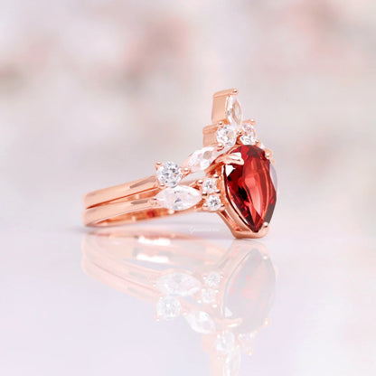 Galaxy Red Fire Opal & Garnet Couples Ring Set