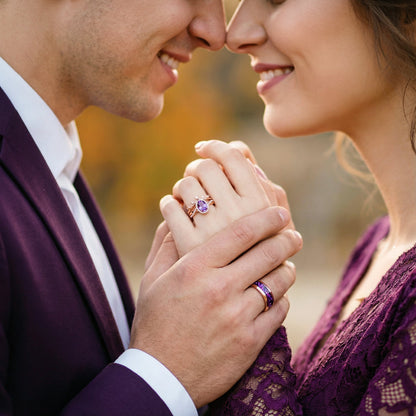 Amethyst & Galaxy Fire Opal Couples Ring Set