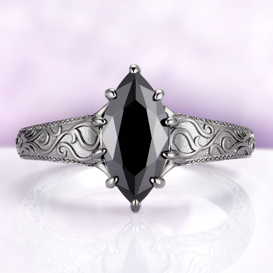 Gothic Victorian Black Onyx Couples Ring Set