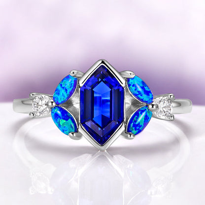 Blue Fire Opal & Sapphire Couples Ring Set