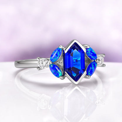 Blue Fire Opal & Sapphire Couples Ring Set