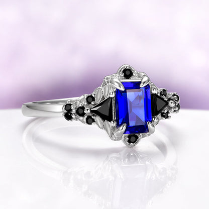 Blue Sapphire, Black Onyx  & Fire Opal Couples Ring Set