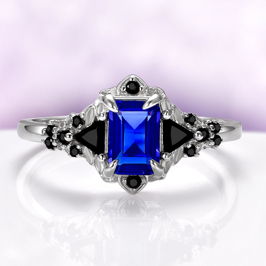 Blue Sapphire, Black Onyx  & Fire Opal Couples Ring Set