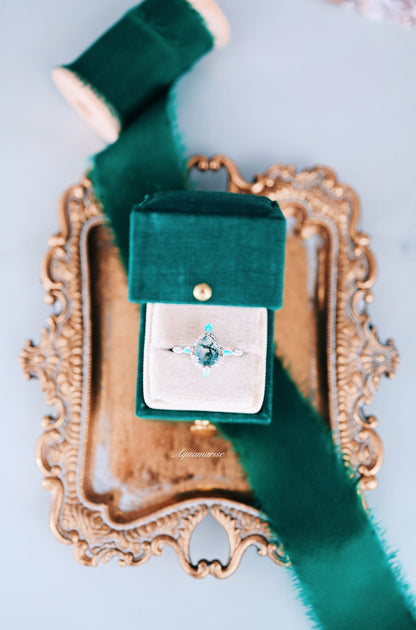 Green Moss Agate & Fire Opal Couples Ring Set