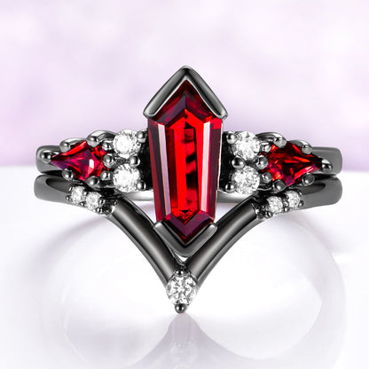 Natural Garnet & Red Fire Opal Couples Ring Set