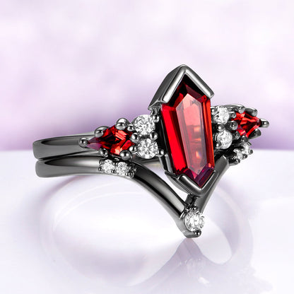 Natural Garnet & Red Fire Opal Couples Ring Set