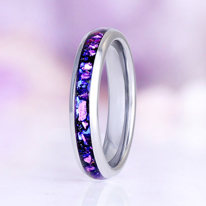 Galaxy Alexandrite & Fire Opal Tungsten Couples Ring Set