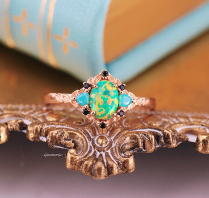 Eldoria Green Fire Opal & Rose Gold Couples Ring Set