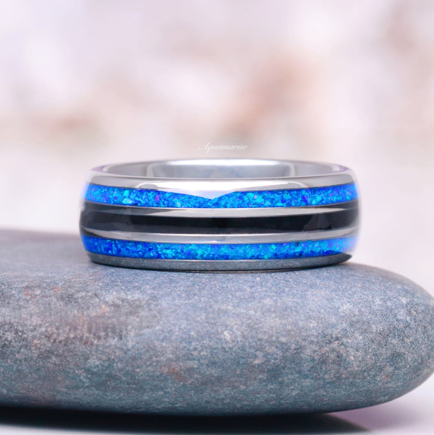 Blue Sapphire, Black Onyx  & Fire Opal Couples Ring Set