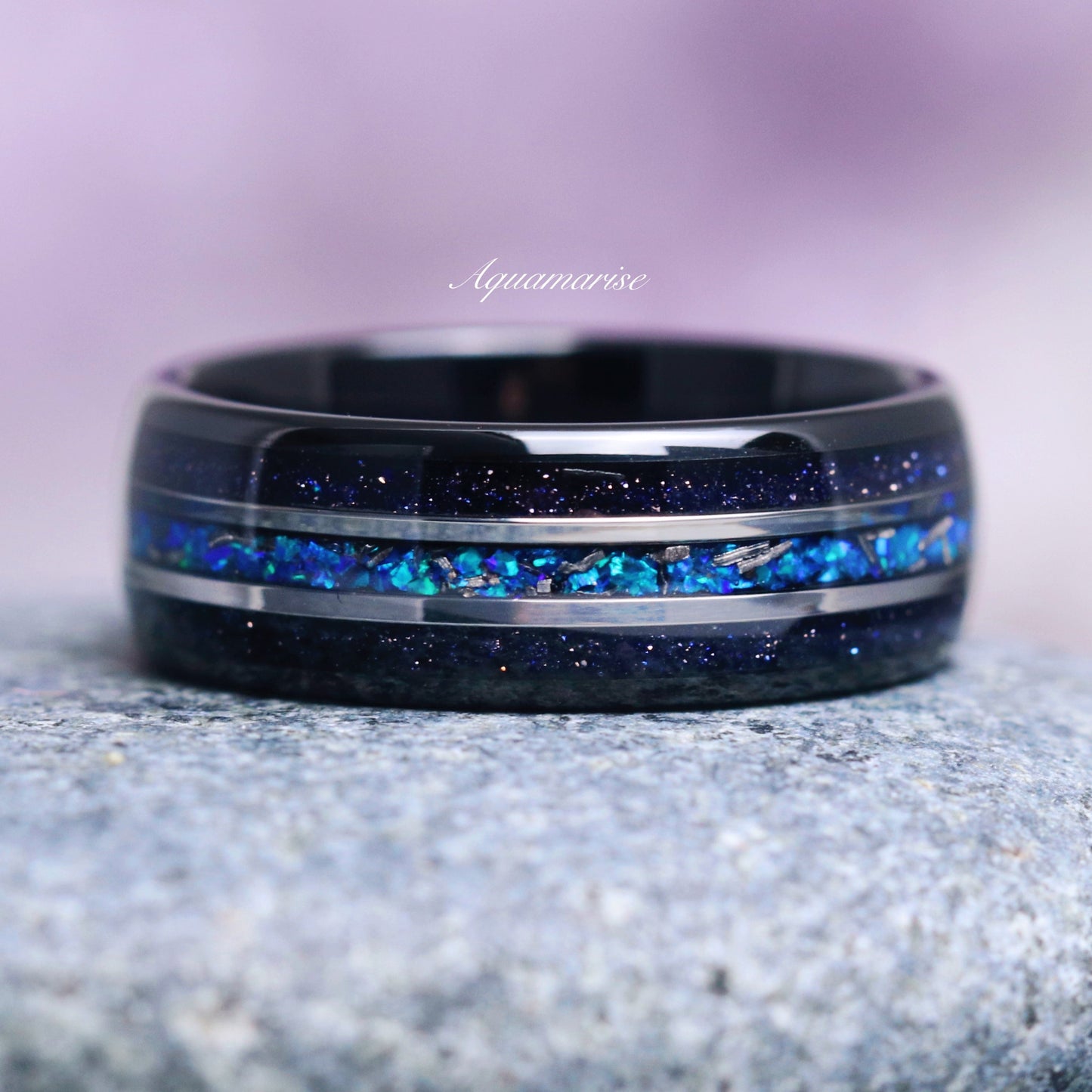 Starry Night and Fire Opal Leaf Couples Ring Set
