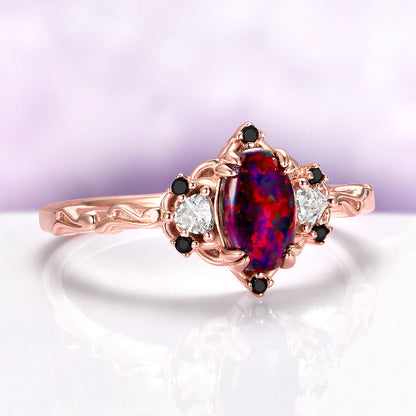 Esme Black Fire Opal & Meteorite Couples Ring Set