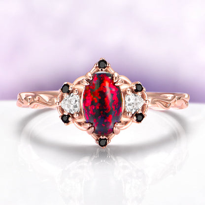 Esme Black Fire Opal & Meteorite Couples Ring Set