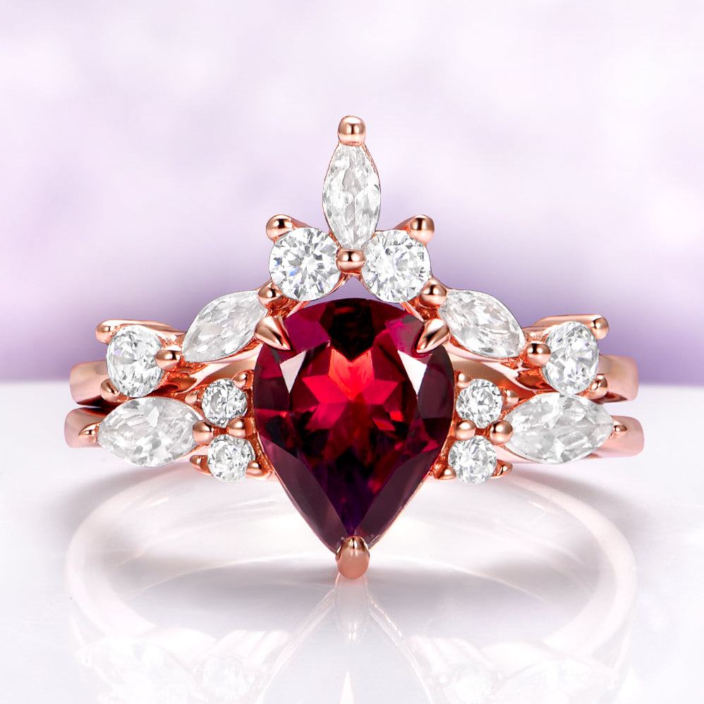 Galaxy Red Fire Opal & Garnet Couples Ring Set