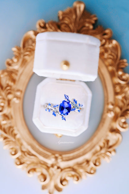 Orion Nebula™ & Cornflower Sapphire Leaf Couples Ring Set