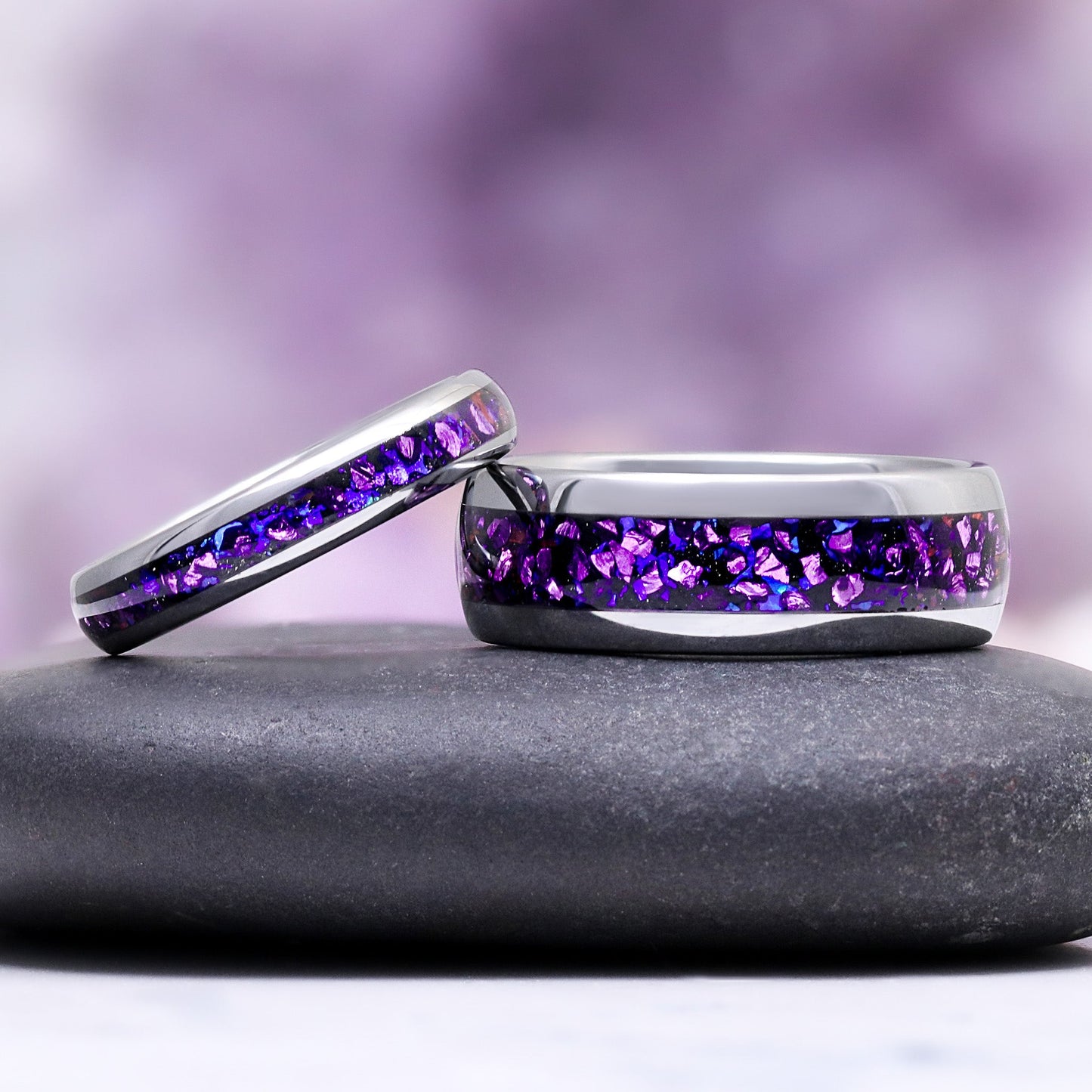 Galaxy Alexandrite & Fire Opal Tungsten Couples Ring Set