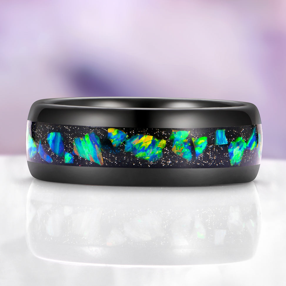 Lilith Coffin Cut Emerald & Green Fire Opal Couples Ring Set