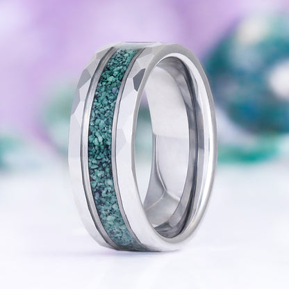 Hexagon Coffin Green Moss Agate Couples Ring Set