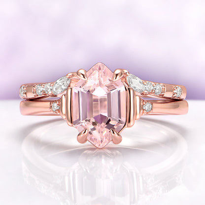 Hexagon Morganite Couples Ring Set