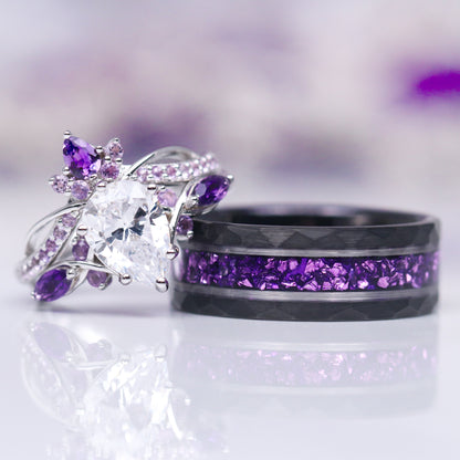 Feyra Amethyst & Simulated Diamond Couples Ring Set