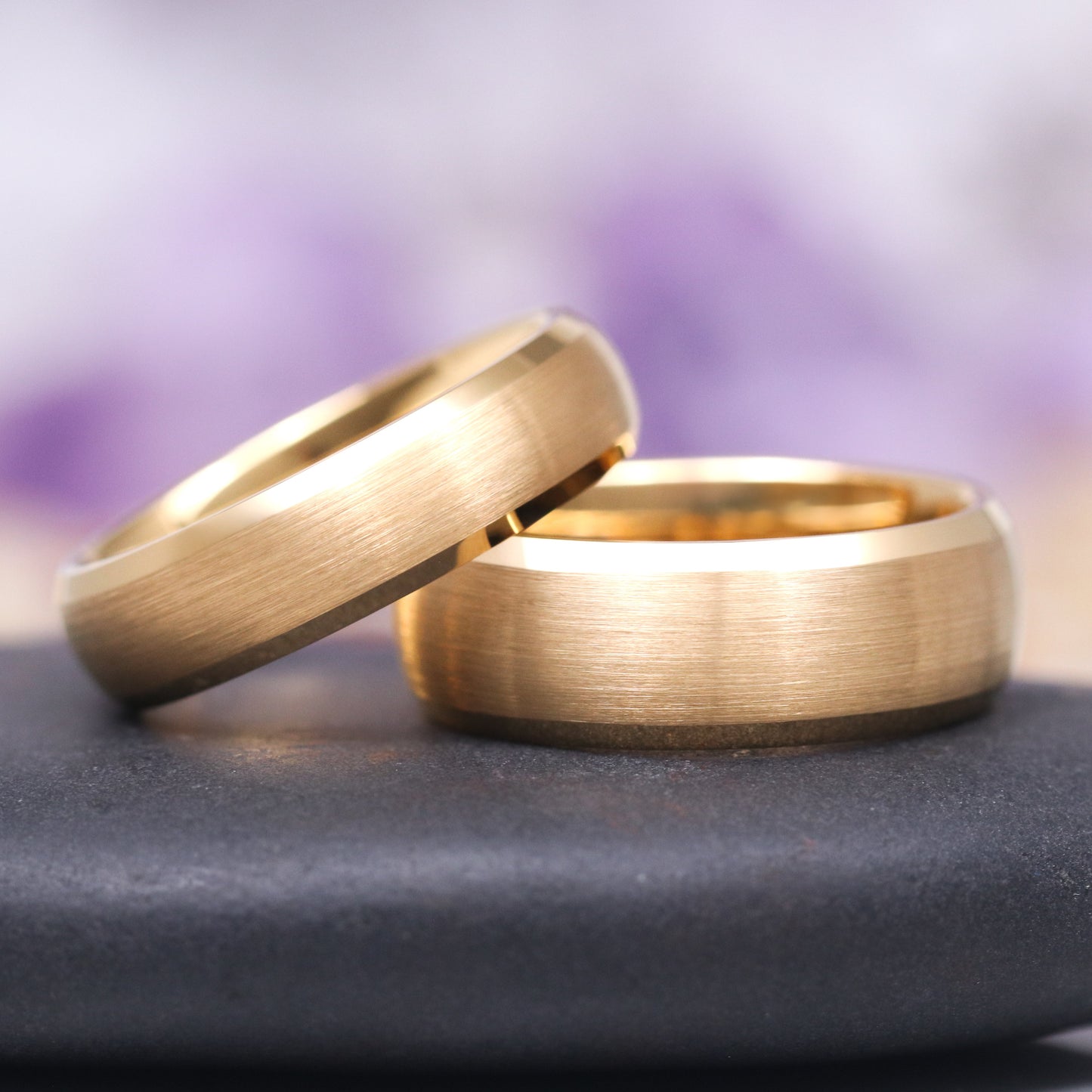 Beveled Edge Gold Couples Ring Set